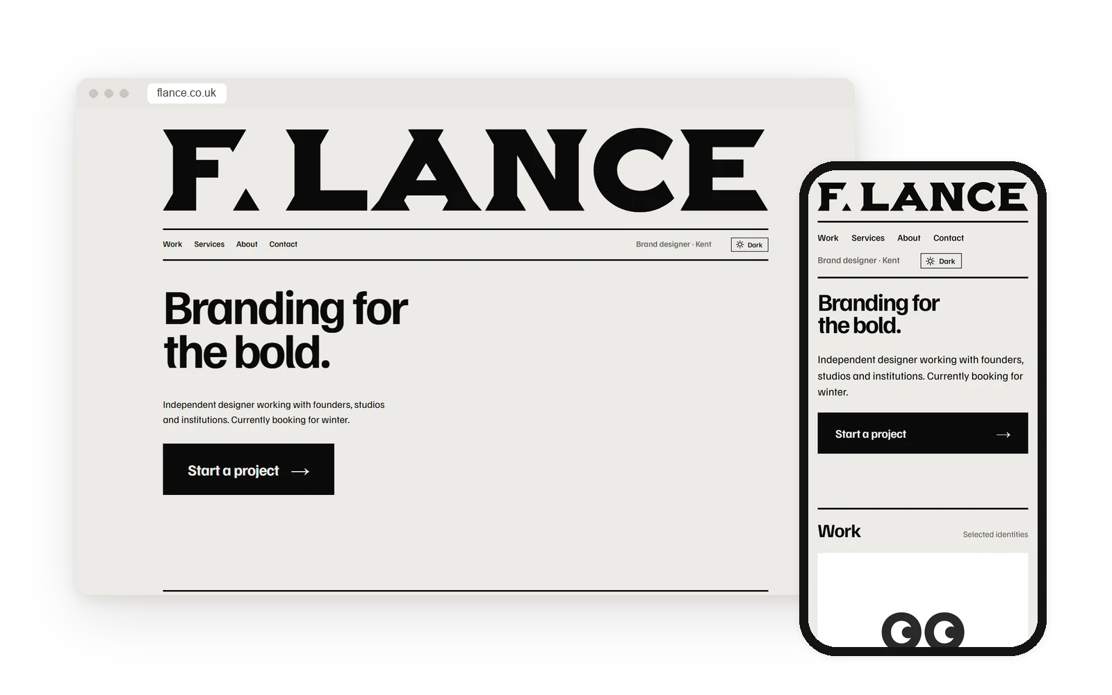 The F.Lance website on a laptop and phone