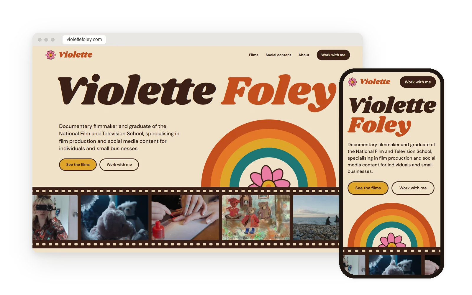 The Violette Foley website on a laptop and phone